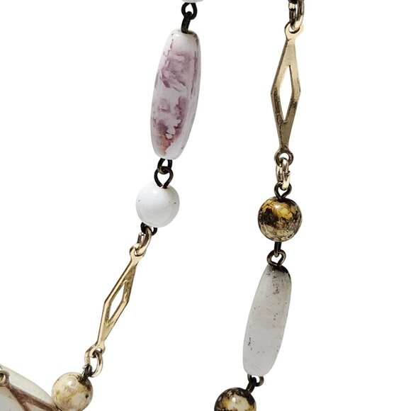 Elegant Gold Tone Beaded Necklace Pink White Purple Beads Fashion Jewelry Women - Picture 3 of 7